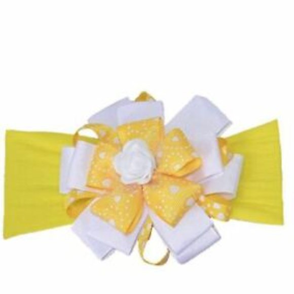 Baby Headband, Girl's Hairband Yellow with White Rose - Picture 2 of 2